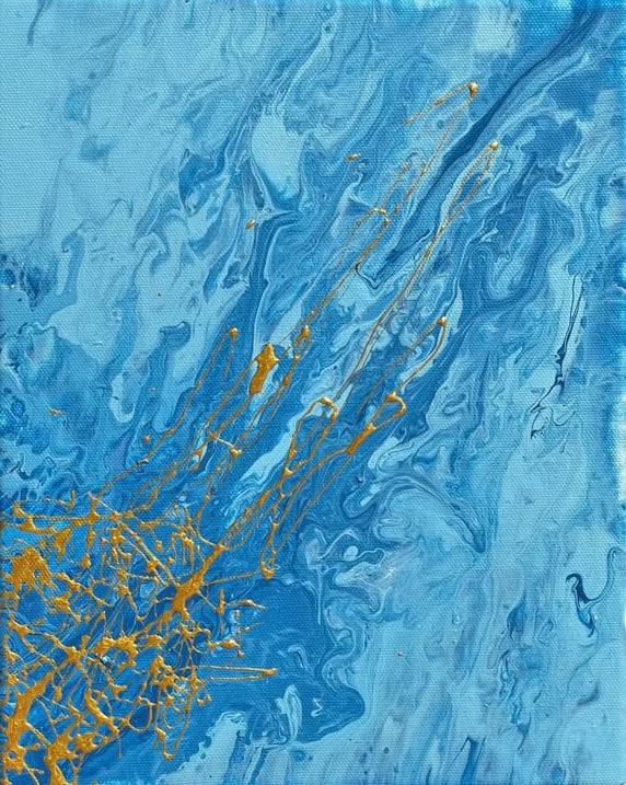 Golden Currents – Acrylic and oil on canvas 24x30cm – IranSCArts Heidelberg