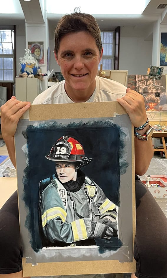 Irantzu mit dem Original "LT. Bishop" – Porträtzeichnerin und Malerin aus Heidelberg – IranSCArts