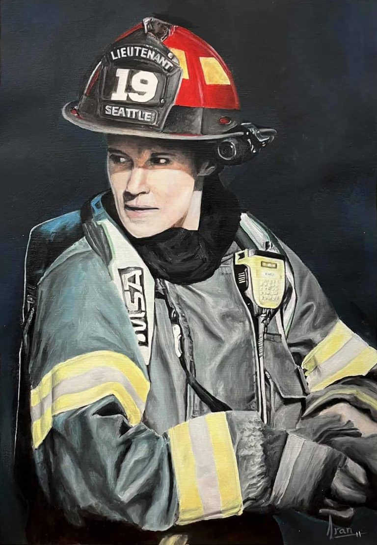 LT. Maya Bishop Portrait – Acrylic and oil on paper A3 – IranSCArts Heidelberg