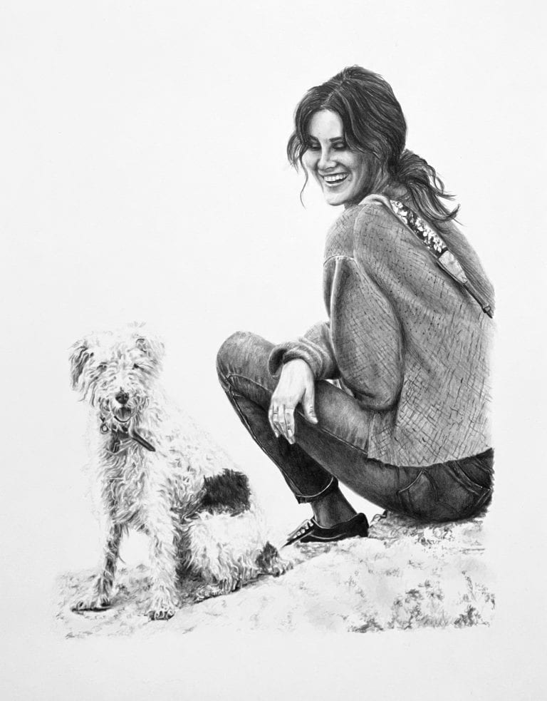 Woman and dog portrait commission – Graphite A4 – IranSCArts Heidelberg