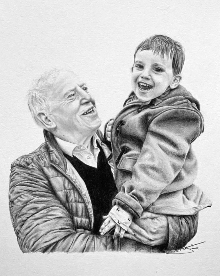Woman and dog portrait commission – Graphite A4 – IranSCArts Heidelberg